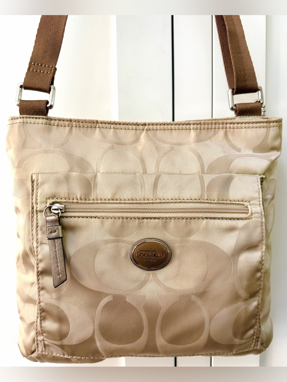 COACH Signature Crossbody Shoulder Bag Khaki Champagne F48293